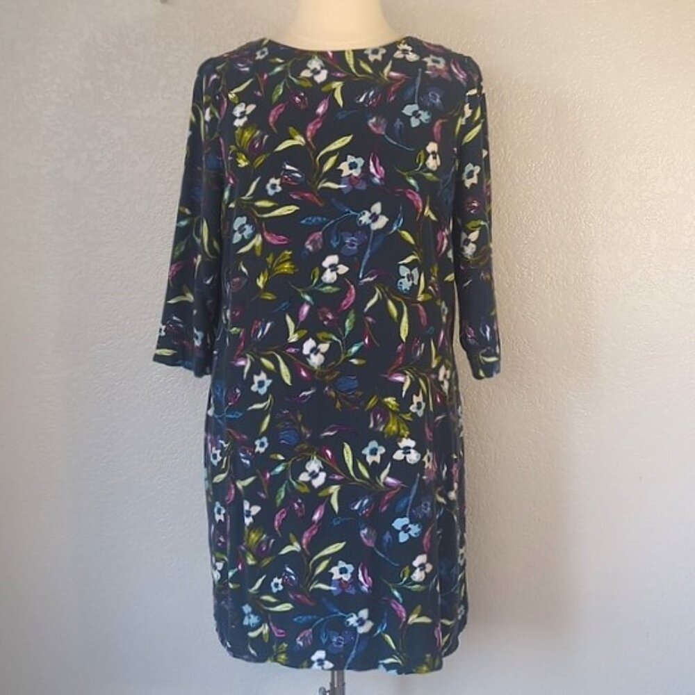 J. Jill Size XL Wearever Dress Dark Gray Floral Pockets